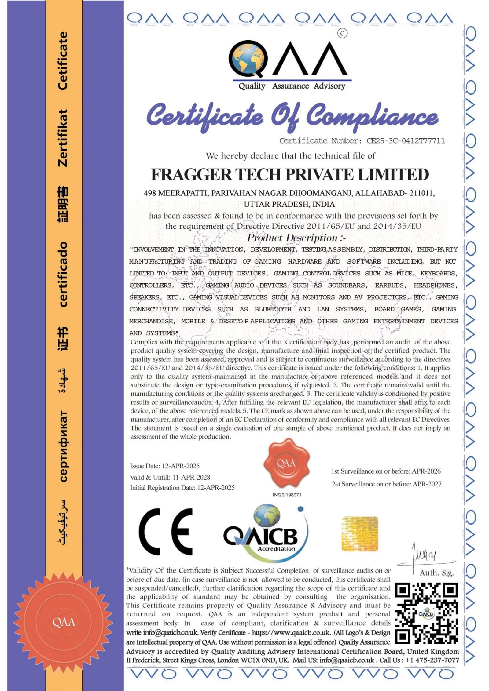 FRAGGER TECH PRIVATE LIMITED CE QAA