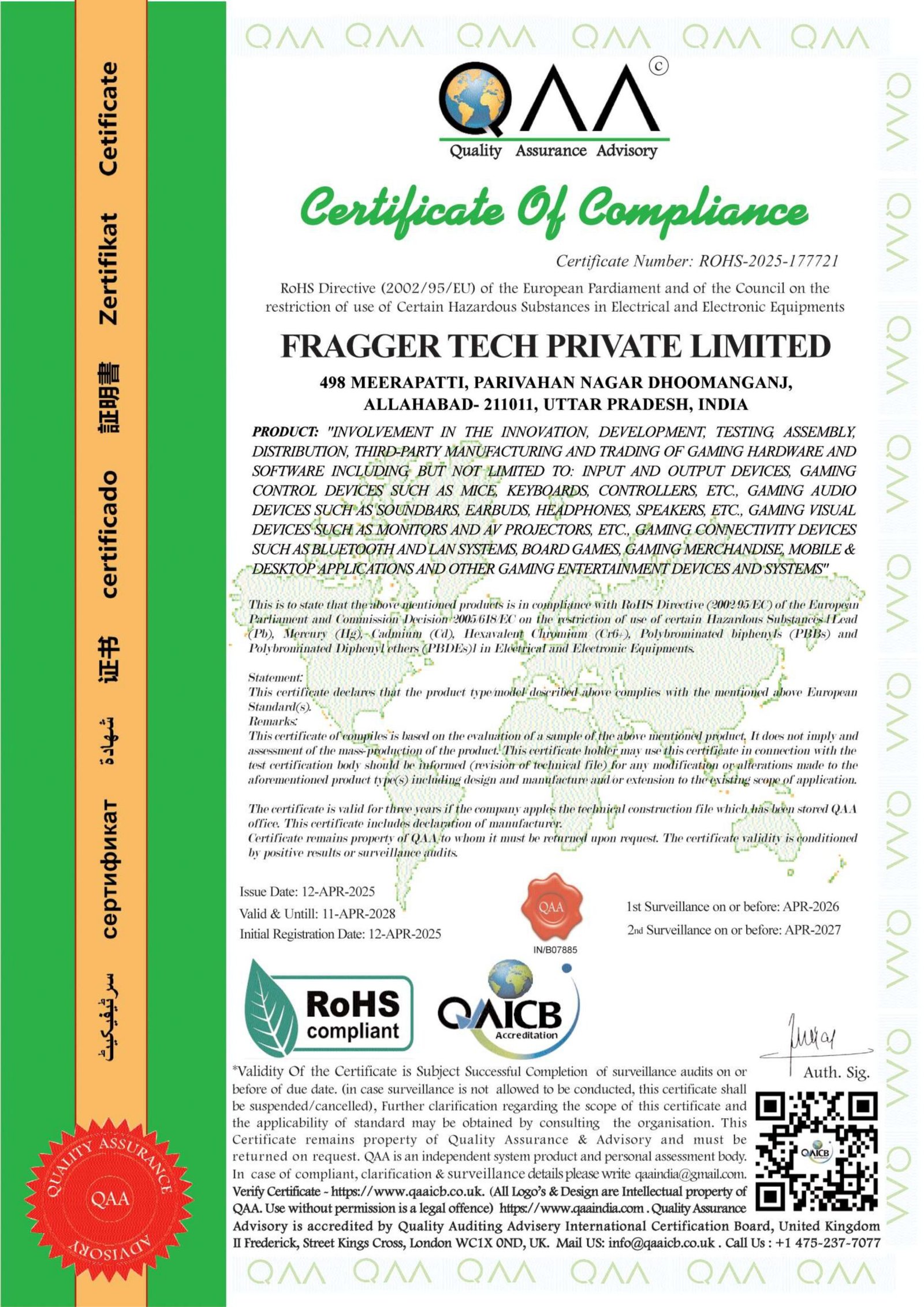 FRAGGER TECH PRIVATE LIMITED ROHS QAA